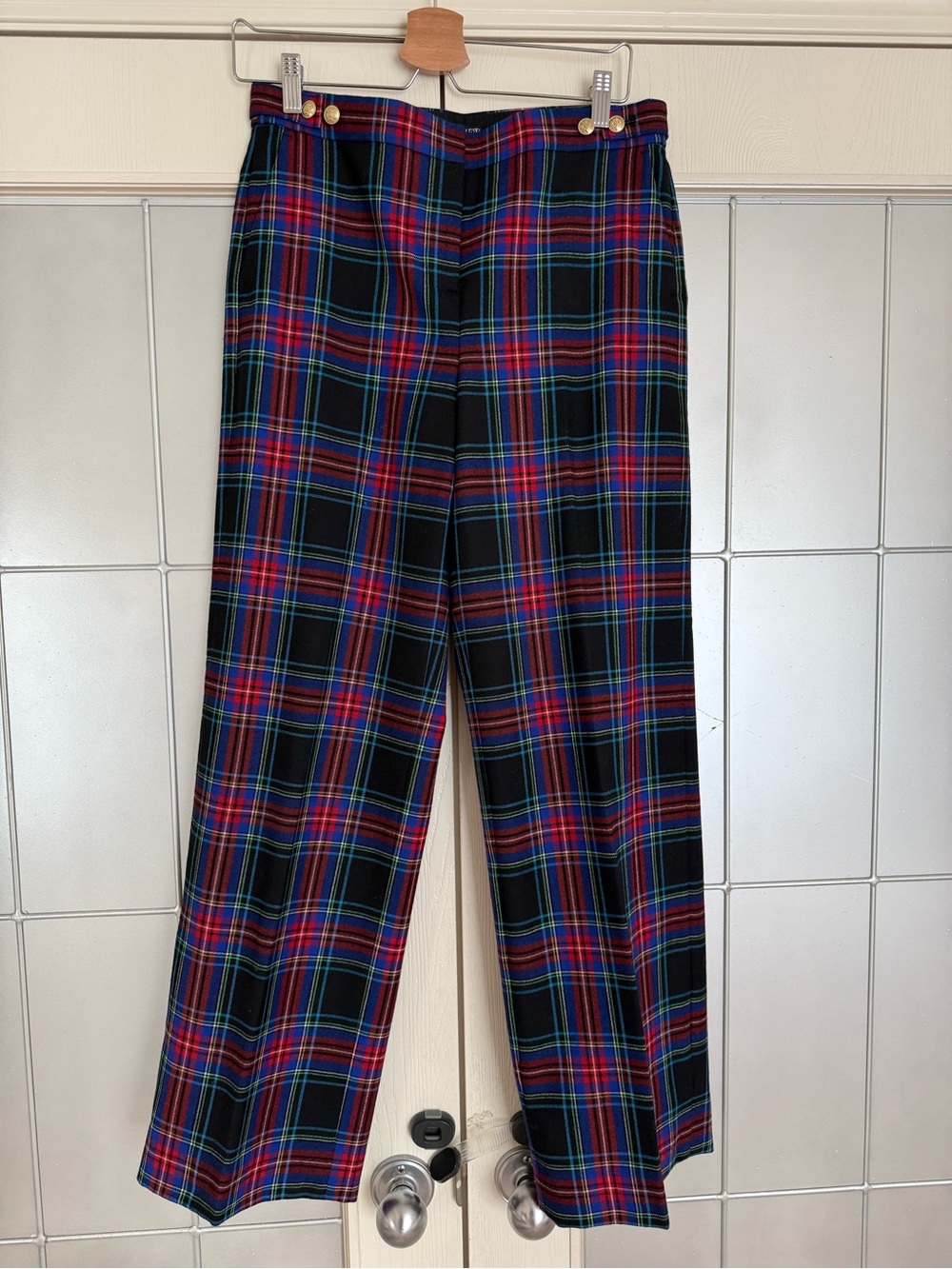 J.Crew Black Lined Plaid Skirt with Red & Blue Tartan